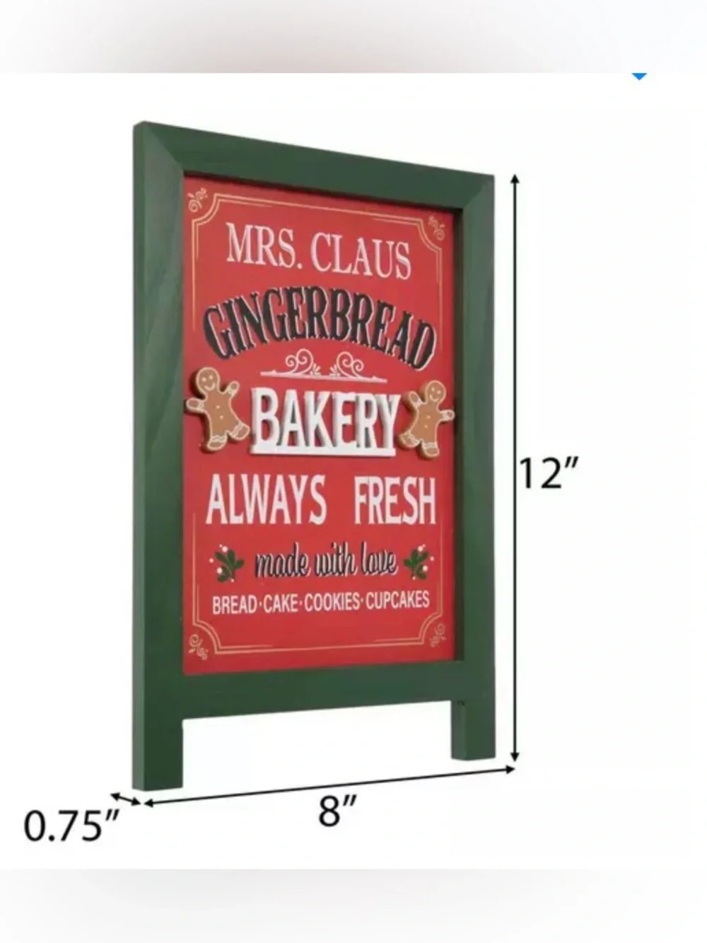 Mrs. Claus Gingerbread Bakery Holiday Sign - Red and Green